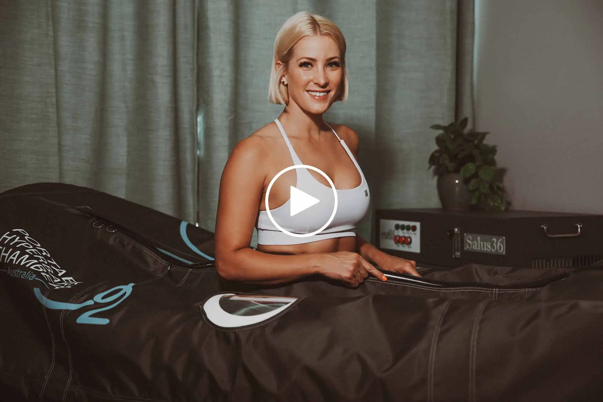 women getting into a P3-recovery-Hyperbaric Oxygen Therapy chamber