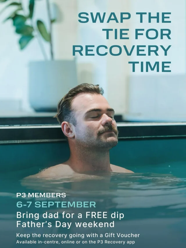👔➡️💦 Swap the tie for some well-earned recovery time this Father’s Day!
 P3 Members – bring Dad in for a FREE dip on 6–7 September and help him relax like a pro.⁠ ⁠ 📢 We’re now open until 6PM every Sunday – starting this weekend! More time for recovery, just in time for Father’s Day. ⁠ 🎁 Want to treat him even more? Grab a gift voucher in-centre, online, or on the P3 Recovery app. ⁠ #FathersDay #P3Recovery #RecoveryTime #WellnessForDad #GiveTheGiftOfRelaxation #ColdPlunge #WellnessLife