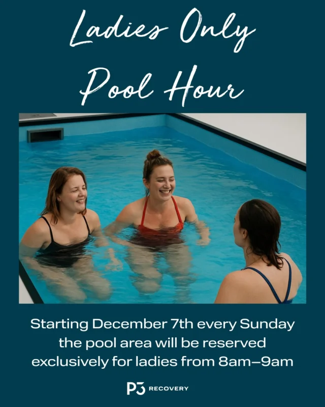 P3 Ashmore is excited to announce that starting

December 7th, we will be introducing:

Ladies Only Pool Hour!
Every Sunday from 8am–9am, the pool area will be reserved exclusively for ladies only.

Don’t worry, guys — you’re still welcome to use the sauna and compression, but the pools will reopen for everyone at 9am.