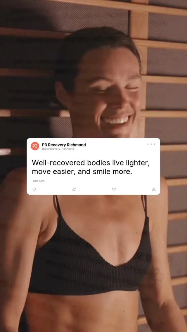 Well-recovered bodies live lighter, move easier, and smile more.

Recovery isn’t an extra. It’s essential to how your body performs and feels. When your nervous system gets a chance to reset and your muscles are properly supported, everything moves with more ease, your energy, your movement, even your mood.

At P3 Richmond, recovery is purposeful and science-led. Every session is designed to help you feel better in your body now, while supporting long-term health, balance, and resilience.

🔗 Book your session and experience the difference.

#P3Richmond #Wellness #Recovery #LiveBetterBeBetter #TrainRecoverThrive