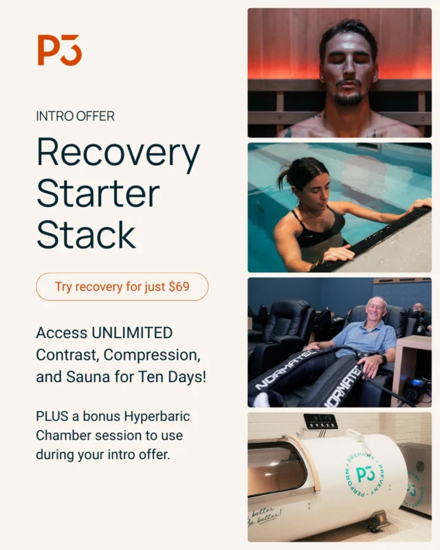 Ready to feel the difference recovery can make? 💪🏼

⚡ Intro offer: $89 ⚡ 10 days unlimited recovery

Unlimited access to: 🔥 Infrared Sauna ❄️ Contrast pools & ice baths 💆 Compression therapy ➕ BONUS Hyperbaric session

All designed to help you: ✔️ Reduce stress ✔️ Recover faster ✔️ Improve sleep ✔️ Boost energy ✔️ Feel better in your body

Whether you train hard, work long hours, or just want to improve how you feel day-to-day — recovery isn’t a luxury, it’s a necessity.

This is the easiest way to experience it for yourself.
⚡ Intro offer: $89 ⚡ 10 days unlimited recovery

Tap the link to grab the Starter Stack and start feeling the benefits.

#p3recovery #recovery #contrasttherapy #sauna #icebath
