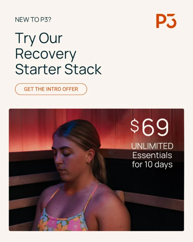 RECOVERY STARTER STACK! 

Have you been considering starting some recovery? Or thinking of trying something new? 

With P3, you can try out our Recovery Starter Stack for 10 days unlimited Sauna, Contrast Pools and Compression lounge PLUS a Hyperbaric Chamber session for $69! 😍

Hit 20 sessions and get a week free when you join! T&Cs apply