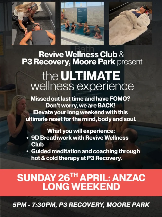 Missed the last breathwork session and had serious FOMO? 👀

Good news… we’re back for round two.

This ANZAC long weekend, join us for the ultimate reset breathwork, meditation + hot & cold therapy all in one powerful experience.

Trust us… you don’t want to miss this one twice.
Book now via the link below

https://www.revivewellnessclub.com.au/reset-recover-p3

@revivewellnessclub.au