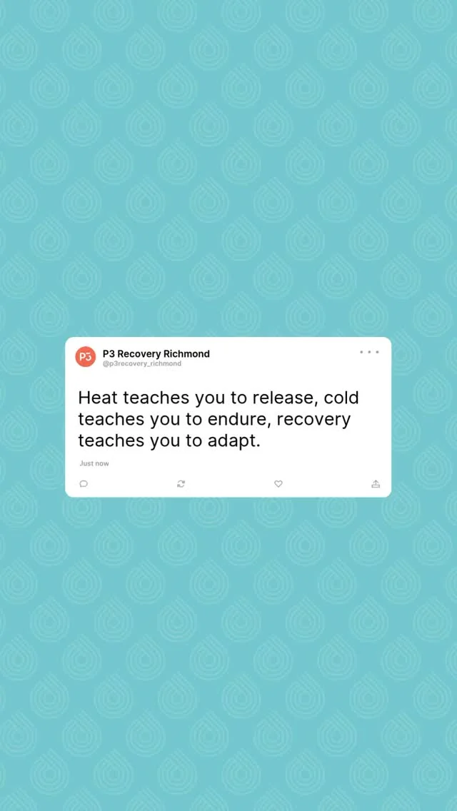 Heat teaches you to release, cold teaches you to endure, recovery teaches you to adapt ❄️🔥

At P3 Richmond, contrast therapy is designed to help your body adapt, improve circulation, and support faster recovery, so you can handle more, with less strain.

Because real progress isn’t just about pushing limits.
It’s about how well you recover from them.

Want to try it for yourself?
📲 Come in and try Contrast Therapy at P3 Richmond today.

#P3Richmond #ContrastTherapy #Recovery #TrainRecoverThrive #WellnessCommunity