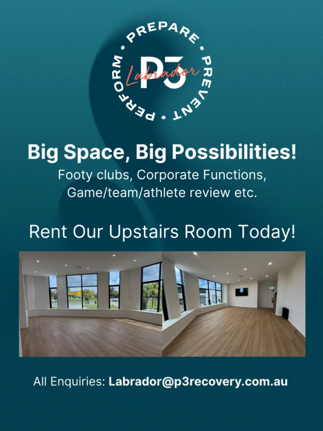 Elevate your next event 🏉✨
Our upstairs space is now available for hire, perfect for footy clubs, team meetings, recovery sessions, corporate functions, workshops and more.
Whether you’re planning a strategy session, end-of-season wrap-up or a unique corporate event, we’ve got the space to match the vibe.

📍 Spacious 📍 Private 📍 Versatile 📍 Backed by premium recovery facilities

Make it more than just a meeting, make it an experience.