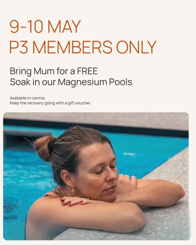 This Mother’s Day, we’re giving back to the women who give everything🤍

From May 9-10- bring your mum to P3 for FREE! 
Sauna. Cold plunge. Reset. Together😊

#p3bayside #recovery #mothersday #connect