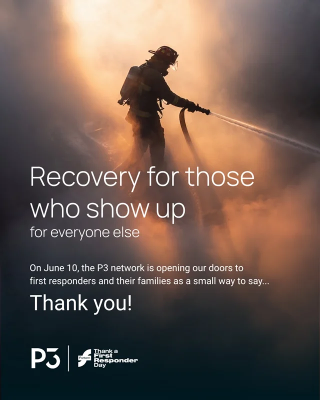 THANK A FIRST RESPONDER DAY | June 10

Every day, our first responders show up for our communities through long shifts, high-pressure situations, physical demands, and countless acts of service.

On 10 June, P3 Recovery is proud to partner with Fortem Australia for Thank a First Responder Day 2026.

As a small way of saying thank you, we’re opening our doors and offering complimentary recovery sessions for first responders!

Infrared & traditional sauna
Ice baths & contrast pools
Compression boots
Recovery spaces designed to help you reset and recharge

Simply use promo code TAFRD when booking and bring proof of service on your first visit.

To every paramedic, police officer, firefighter, SES volunteer, emergency responder, and support staff member - thank you for everything you do for our community. 

Wednesday 10 June 📍 P3 Recovery Burleigh Heads 

Use code: TAFRD

Tag a first responder below and help us spread the word