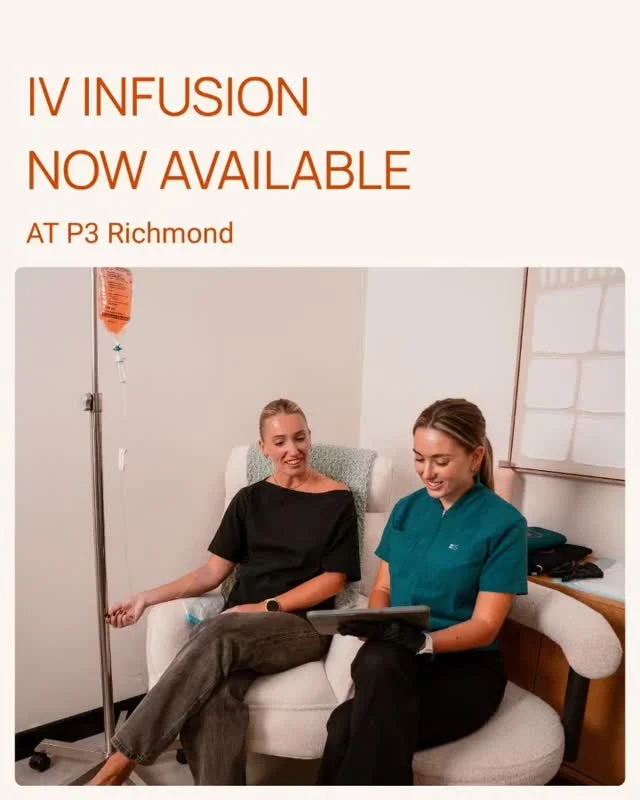 Introducing IV Infusions at P3 Recovery Richmond.

Designed around professional healthcare oversight, our process starts with a personalised consultation and treatment plan developed by our clinical team.

✔ Registered nurse consultation
✔ Prescribing practitioner review
✔ Personalised treatment pathway
✔ Ongoing support and follow-up

Book your consultation today through the P3 Recovery App.

📍 Richmond

Suitability for treatment is determined by a healthcare professional following assessment. Individual outcomes and experiences may vary.