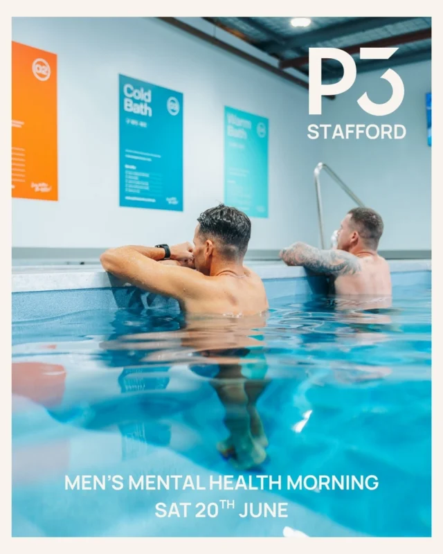 Join us this Saturday 20th June for our community event at P3 recovery stafford 

Creating awareness to support men’s mental health month, a space to get together & show up for the men in our community. 

Join us on the day for a fantastic morning of running, coffee, talks, pools and breathwork. 

Bookings available via the app or see us in centre.