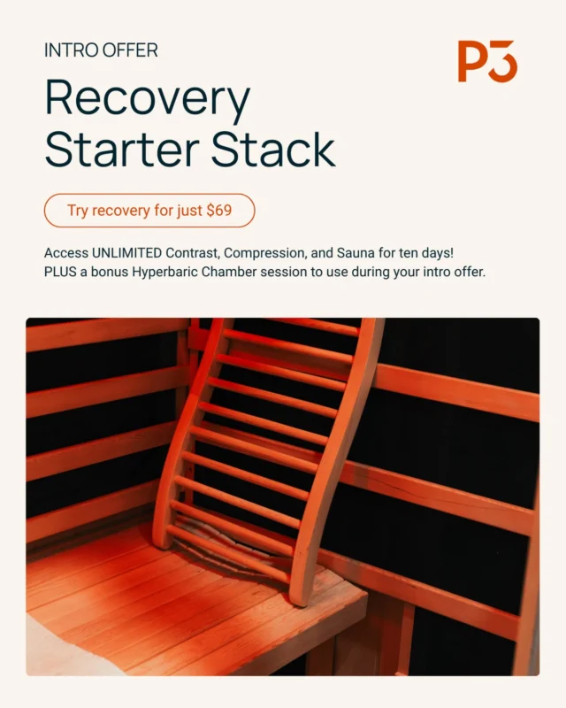 Ready to feel the difference recovery can make? 💪🏼

⚡ Intro offer: $69 
⚡ 10 days unlimited recovery

Unlimited access to: 
🔥 Infrared Sauna 
❄️ Contrast pools - 4 temperature controlled levels from hot pools to ice baths 
💆 Compression boots 
➕ BONUS Hyperbaric session

All designed to help you: 
✔️ Reduce stress 
✔️ Recover faster 
✔️ Improve sleep 
✔️ Boost energy 
✔️ Feel better in your body

Whether you train hard, work long hours, or just want to improve how you feel day-to-day — recovery isn’t a luxury, it’s a necessity.

This is the easiest way to experience it for yourself.
⚡ Intro offer: $69 
⚡ 10 days unlimited recovery

Tap the link in our bio to grab the Starter Stack and start feeling the benefits. ❤️‍🔥

#p3recovery #recovery #contrasttherapy #sauna #icebath