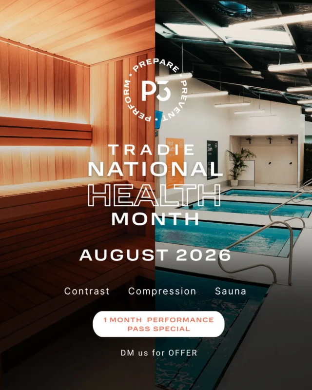 TRADIE NATIONAL HEALTH MONTH 🏗️

Calling all GEELONG TRADIES during the month of August🧰

DID YOU KNOW: statistics show that over 90% of tradies experience work-related pain each year. We aim to raise awareness of the physical and mental challenges faced by those in the trades professions and show you how P3 recovery Geelong can help. 

For the entire month of August, come into P3 Geelong and receive a HUGE discount on our Performance Pass- unlimited Wet therapy, Saunas and Compression and save $250!! 

DM us for the offer- must show proof of industry. 

#p3recovery 
#p3 
#p3geelong 
#tradienationalhealthmonth